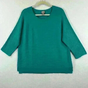 Chico’s Sweater Women’s 3 (XL/16) Green-Blue 3/4 Sleeves Round Neckline